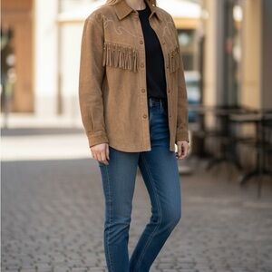 Vintage 90s COMINT Brown Suede Leather Fringed Jacket - Lined - S